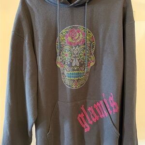 Gray Hoodie with Skull and Glamis Design